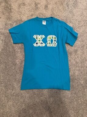 Teal Plaid Chi Omega Letters T‑Shirt